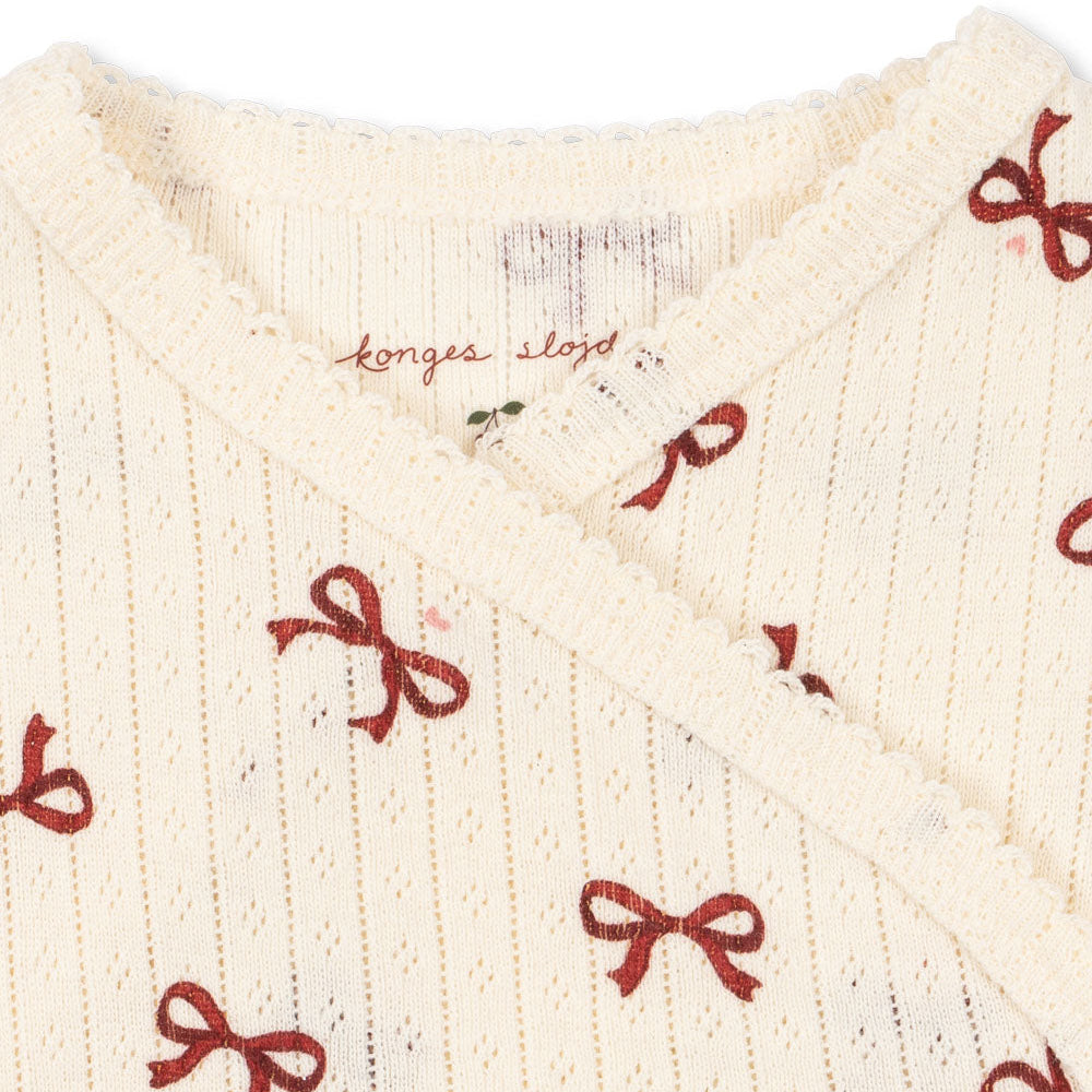 Minnie Bow Print Cotton Pointelle Baby Bodysuit